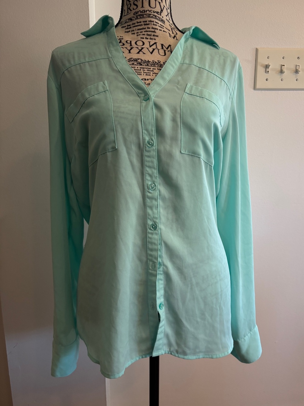 Express Mint Green Button-Down Blouse